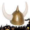 Medieval Hat Vintage Rustic Cosplay Adult Golden Medieval Viking Helmet With Horn Barbarians Halloween Costume Props