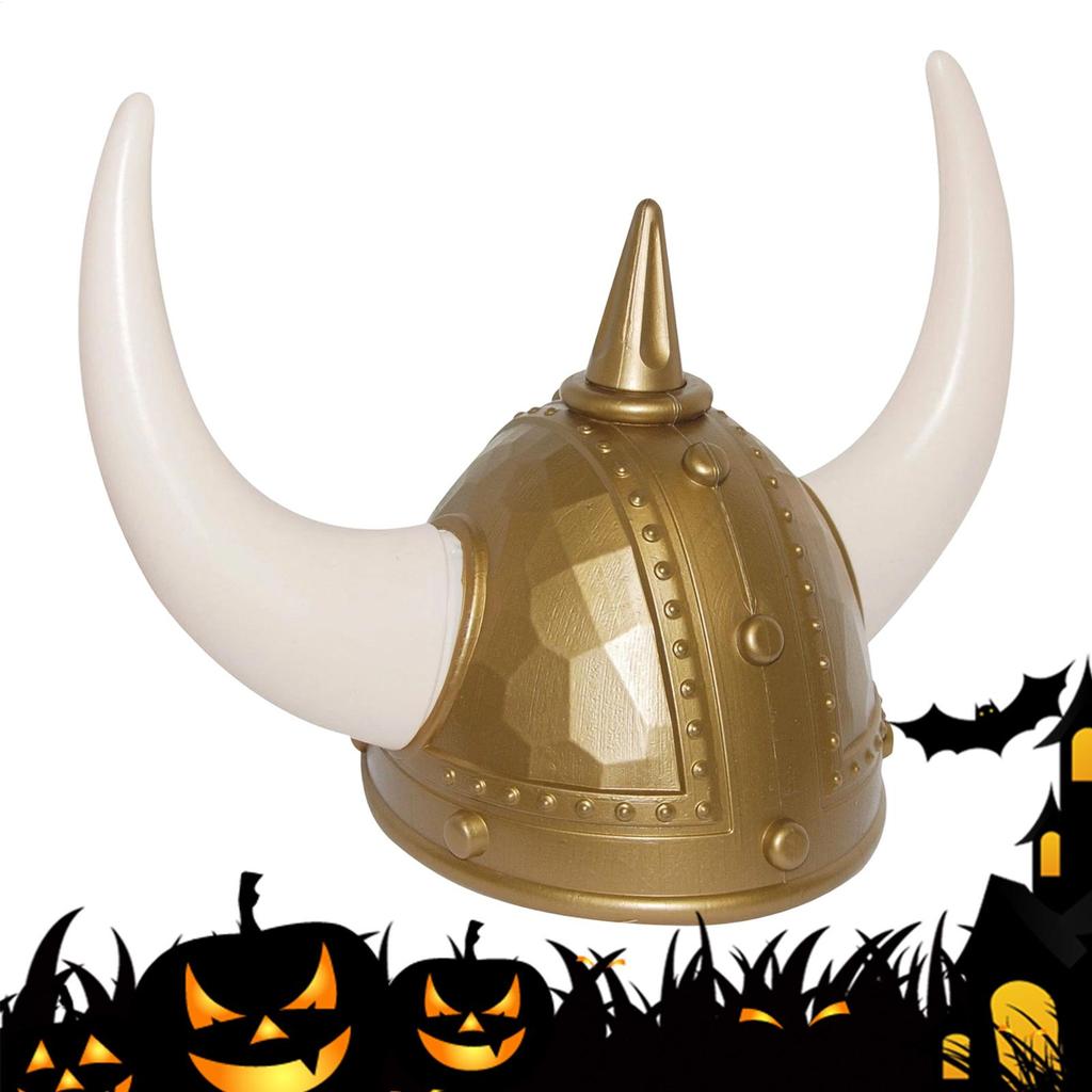Medieval Hat Vintage Rustic Cosplay Adult Golden Medieval Viking Helmet With Horn Barbarians Halloween Costume Props