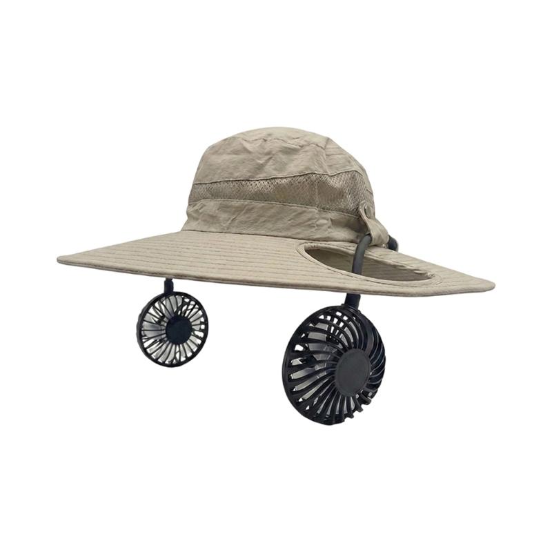 Adjustable Neck Hanging USB Fan Bucket Hat With UPF50+ Sun Protection For Outdoor Camping Hiking And Beach Activity