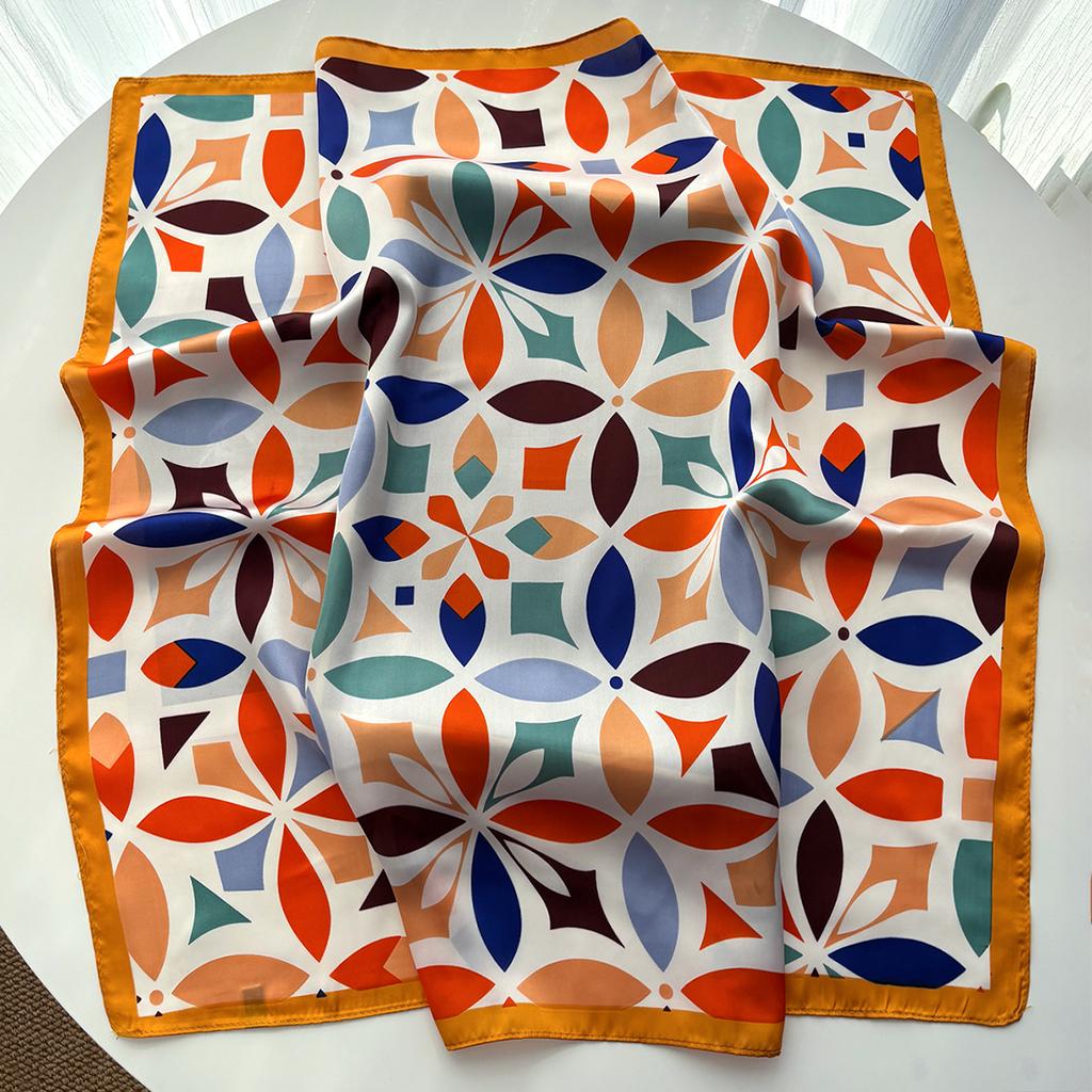 Stylish Printed Square Scarf For Women Imitation Silk Scarves Bandanas Luxury Hijab Neckerchief Elegant Shawl Wraps For Travel