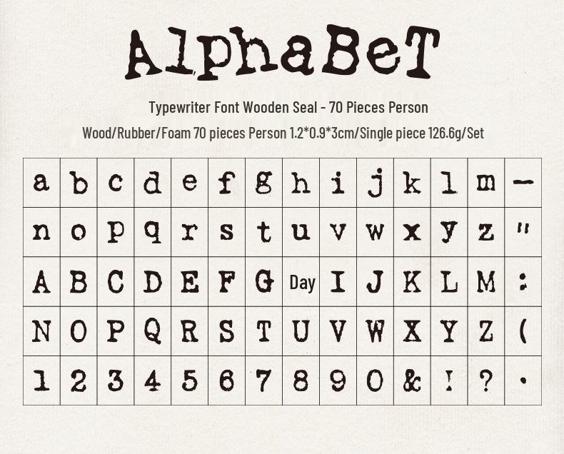 70-Piece Retro Wooden Stamp Set with Uppercase/Lowercase Letters, Numbers & Symbols