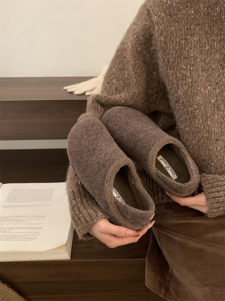 2025 New Autumn and Winter Versatile Boken Single Shoes Velvet Boken Shoes Warm Fluffy Shoes Cotton Shoes Women's Shoes