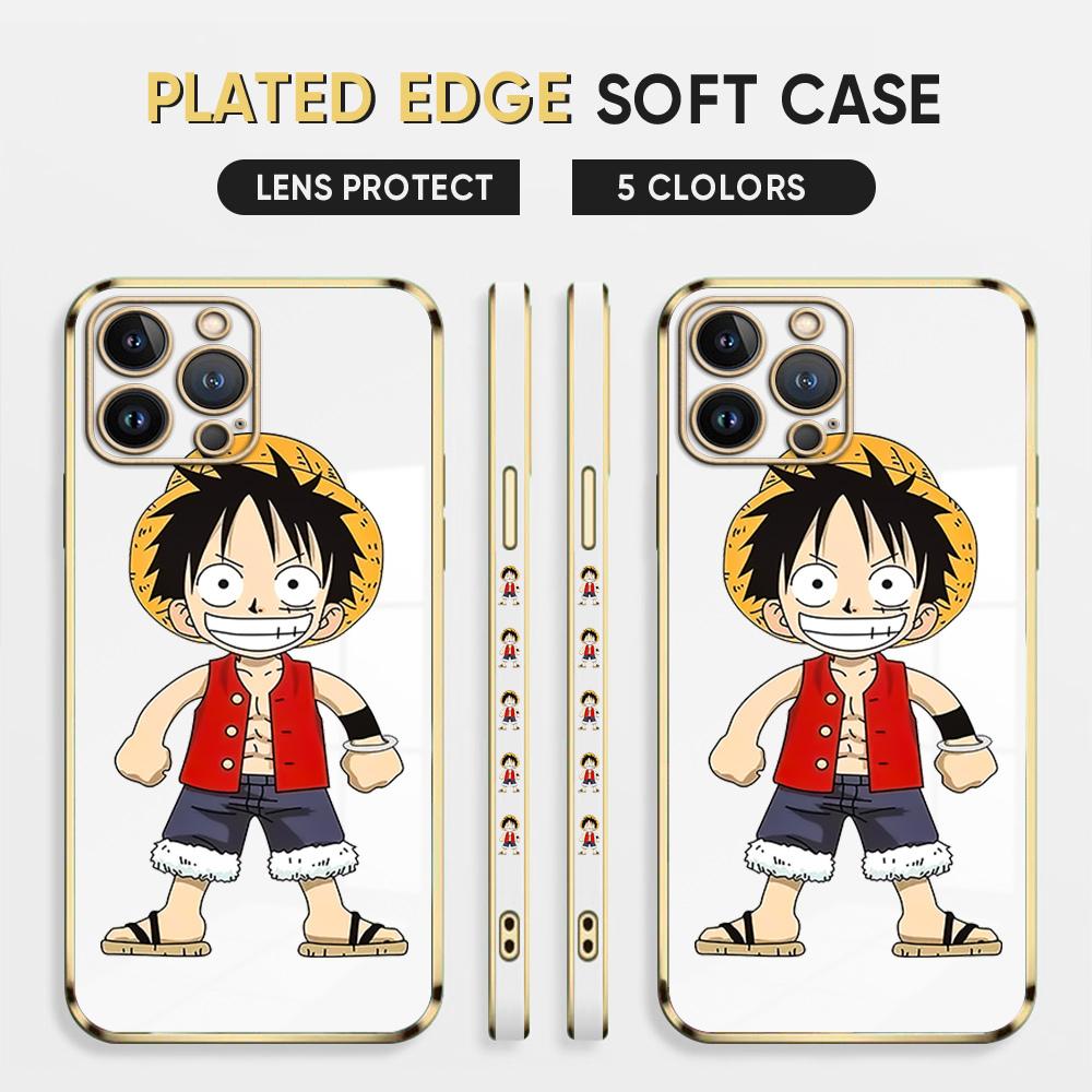 Kreslený obal na telefon Luffy Plating pro iPhone 11 13 15 Samsung Galaxy A52 Xiaomi Redmi 12C Note 10 Pro Oneplus měkký obal na smartphone