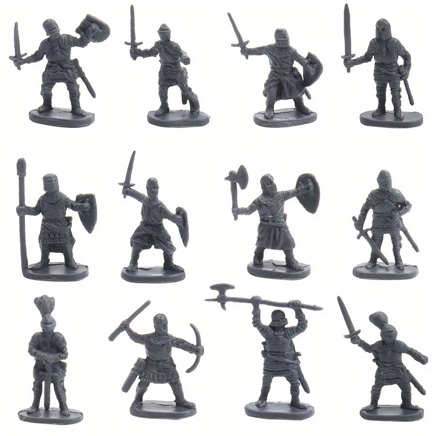 100 Stück Graue und Goldene Mini Mittelalter Soldatenfiguren - 12 Stile Detaillierte Miniatur Soldaten für Diorama Tabletop RPG Krieg JXB