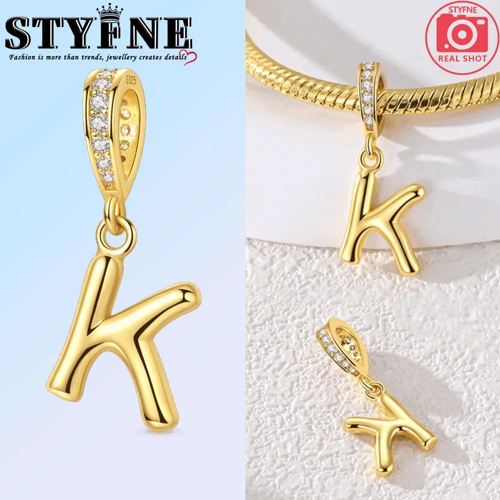 Fit Original Bangle Bracelet Diy A-Z Alphabet Charms Bead Copper Zircon Love Letter Dangle Pendant Jewelry Gift