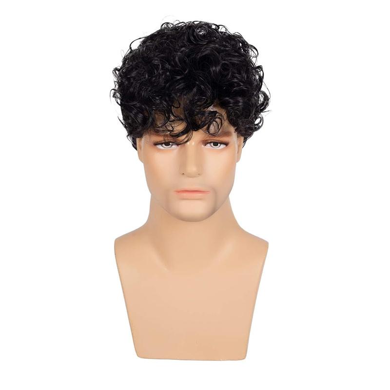 Synthetic Afro Curly Wigs with Bangs for Men Wig Short Natural Hair Male Wig 80s Costume Halloween Cosplay Wigs