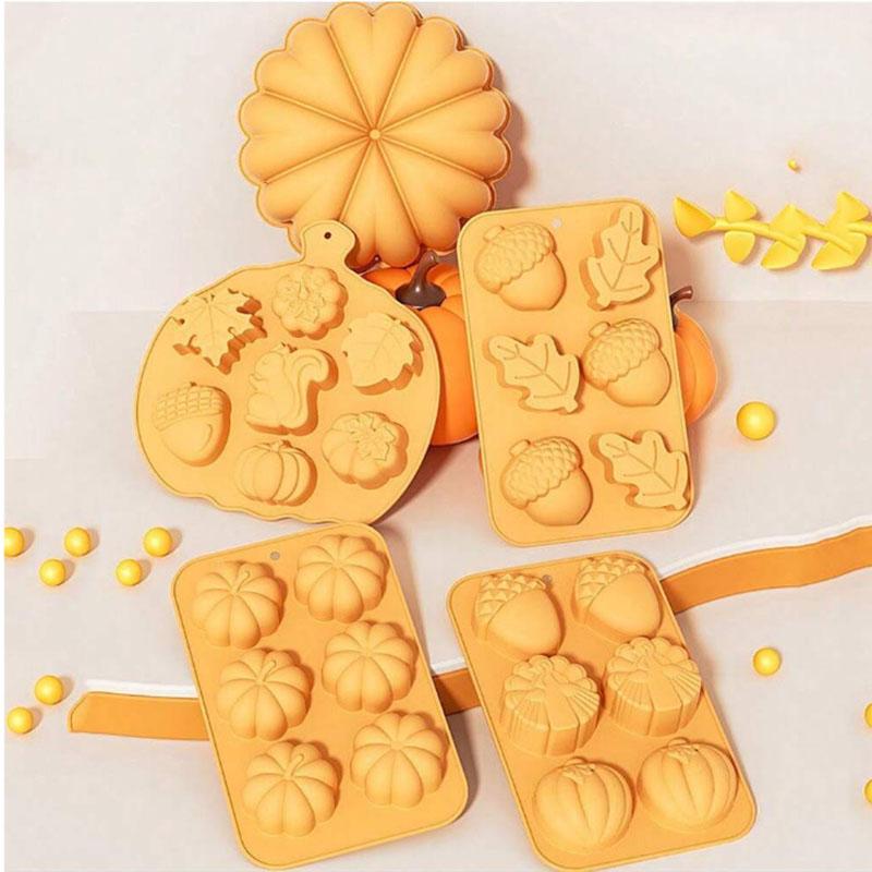 Fall-Themed Silicone Mold Set Pumpkin Acorn Leaf Molds for DIY Baking Crafts Non-Stick Reusable Molds Autumn Decoration Supplies