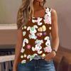 Damenmode Sexy Plissiertes Quadratischer Ausschnitt Osterdruck Ärmelloses Westentop