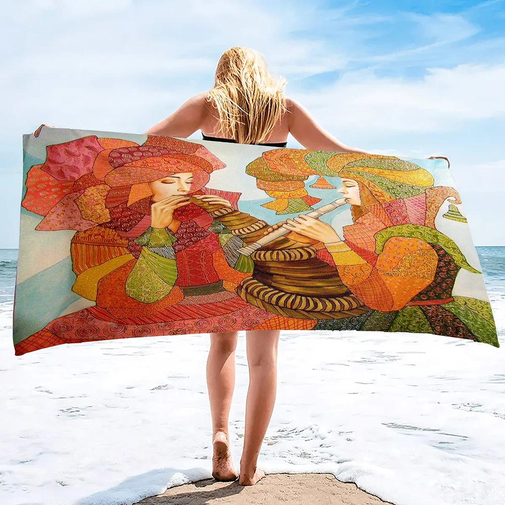 Oil Painting Beach Towels Oversized Vintage Design Art Landscape Beach Towel Microfiber Beach Towel Soft Polyester Microfiber