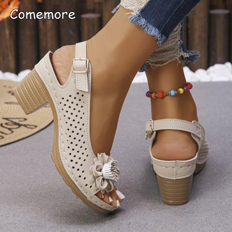 Fashion Summer Sandals Non Slip Lightweight Shoes for Women Breathable Slip on Pumps High Heel Floral Footwear Women Sandals Size36 43