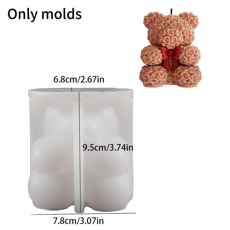 Love Rose Bear Mold Diy Aromatherapy Candle Cake Silicone Mold Home Decoration Creative Valentine'S Day Gift Silicone Stencils