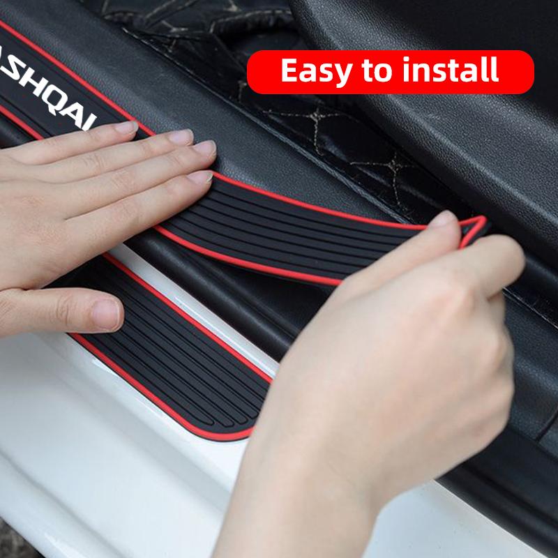 4pcs Rubber Car Door Sill Scuff Covers For Nissan Qashqai J10 J11 J12 Anti-scratch Auto Door Panel Guards Protector Trims Strips