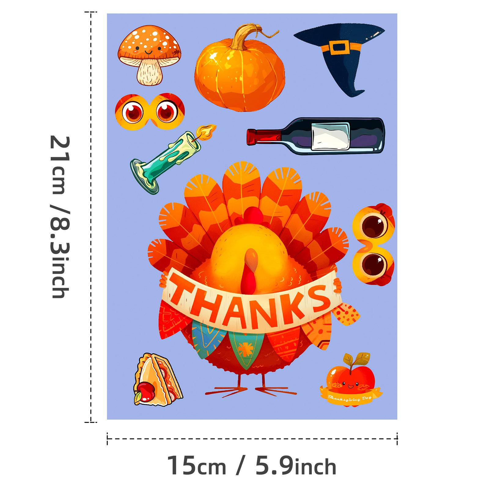 

6 тематических наклеек-головоломок на День благодарения, праздничные наклейки для индейки и кукурузы