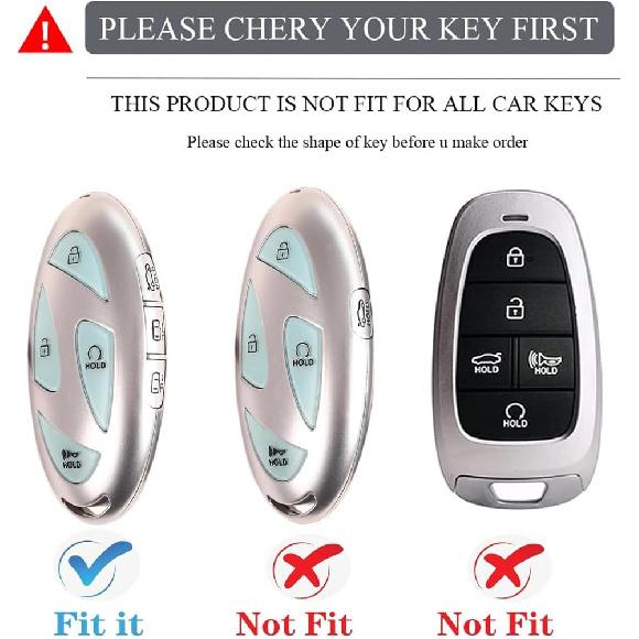 Heavy Key Fob Cover For Hyundai, Key Fob Case Protector Accessories Fits For Hyundai Sonata Santa Fe Tucson KONA Grandeur Ioniq 6 (7 Buttton-Silver)