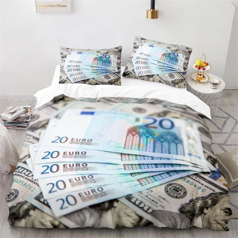 Money Duvet Cover King Microfiber Dollar Bills of United States Federal Reserve with The Portrait of Ben Franklin Bedding Set