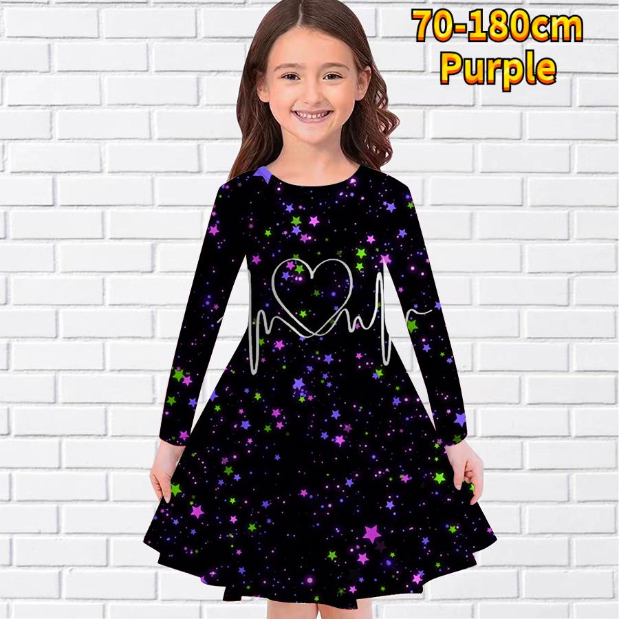 

Платье для девочек в стиле повседневного электрокардиограммы с принтом «Любовь» с круглым вырезом и длинными рукавами, детское платье принцессы