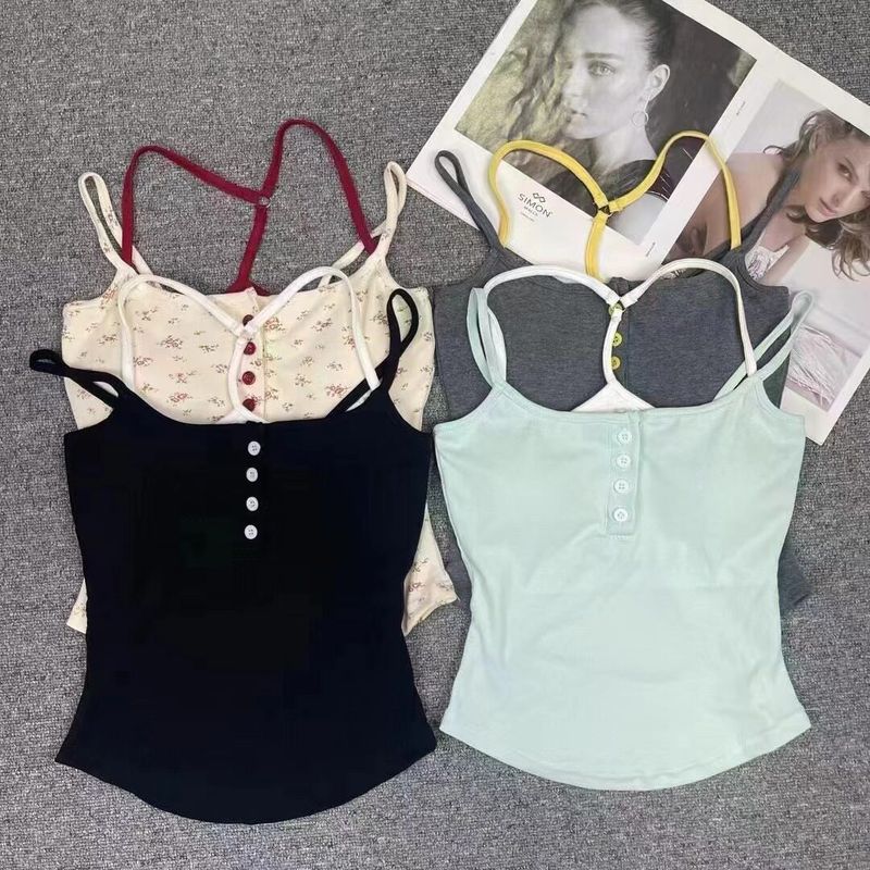 Pure Desire Bm Floral Camisole with Chest Pads for Women, Summer Sexy Short Style Base Layer Top