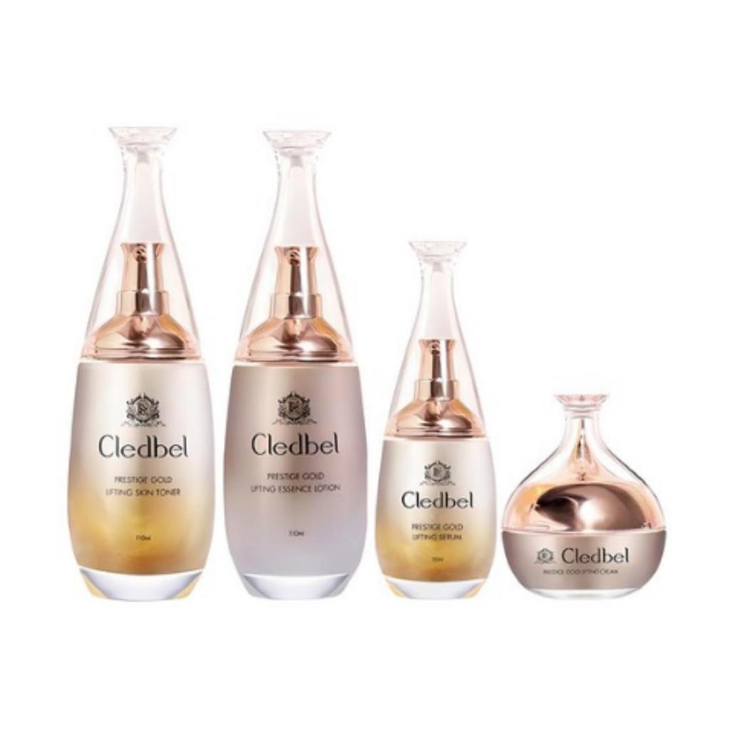 CLE DE BEL Prestige Gold Lifting Skincare Set — Skin Toner 110 ml + Lotion 110 ml + Serum 35 ml + Cream 60 ml (1 set)