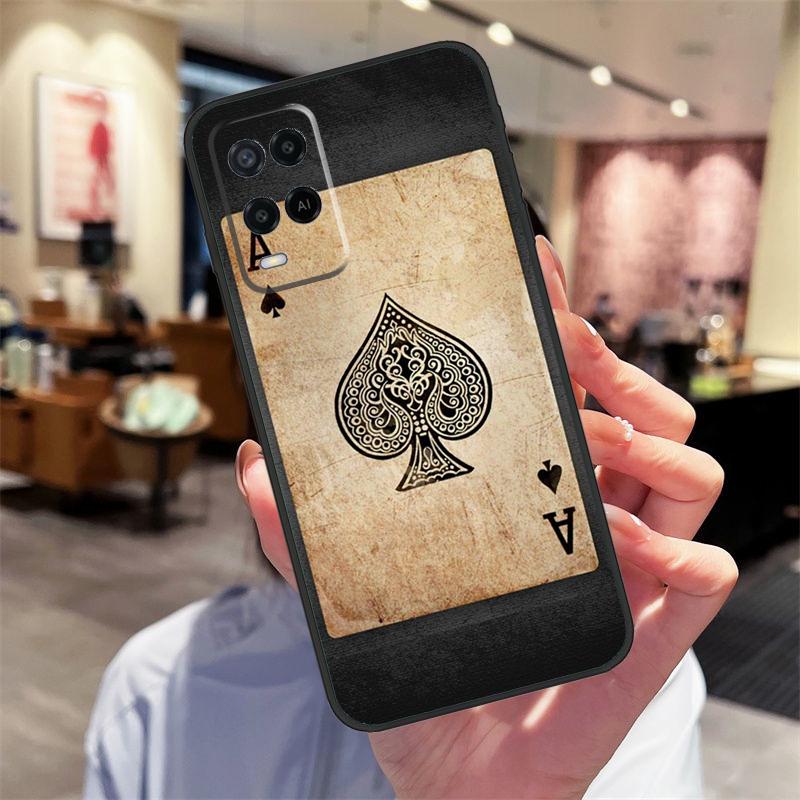 Ace of Spades Poker Card Case For Oppo A94 A74 A54 A18 A38 A58 A78 A98 A40 A60 A80 A16 A76 A96 A15 A17 A77 A57S Cover