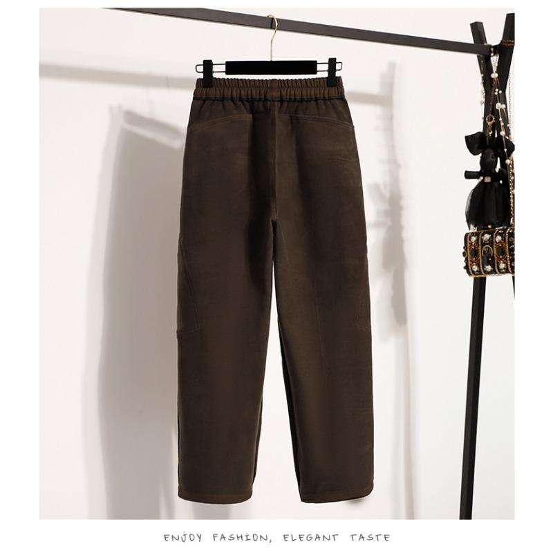 DIMANAF 2025 Autumn Winter Women Plus Size Pants Thick Flocking Casual Lady Long Pants Oversized Loose Clothing