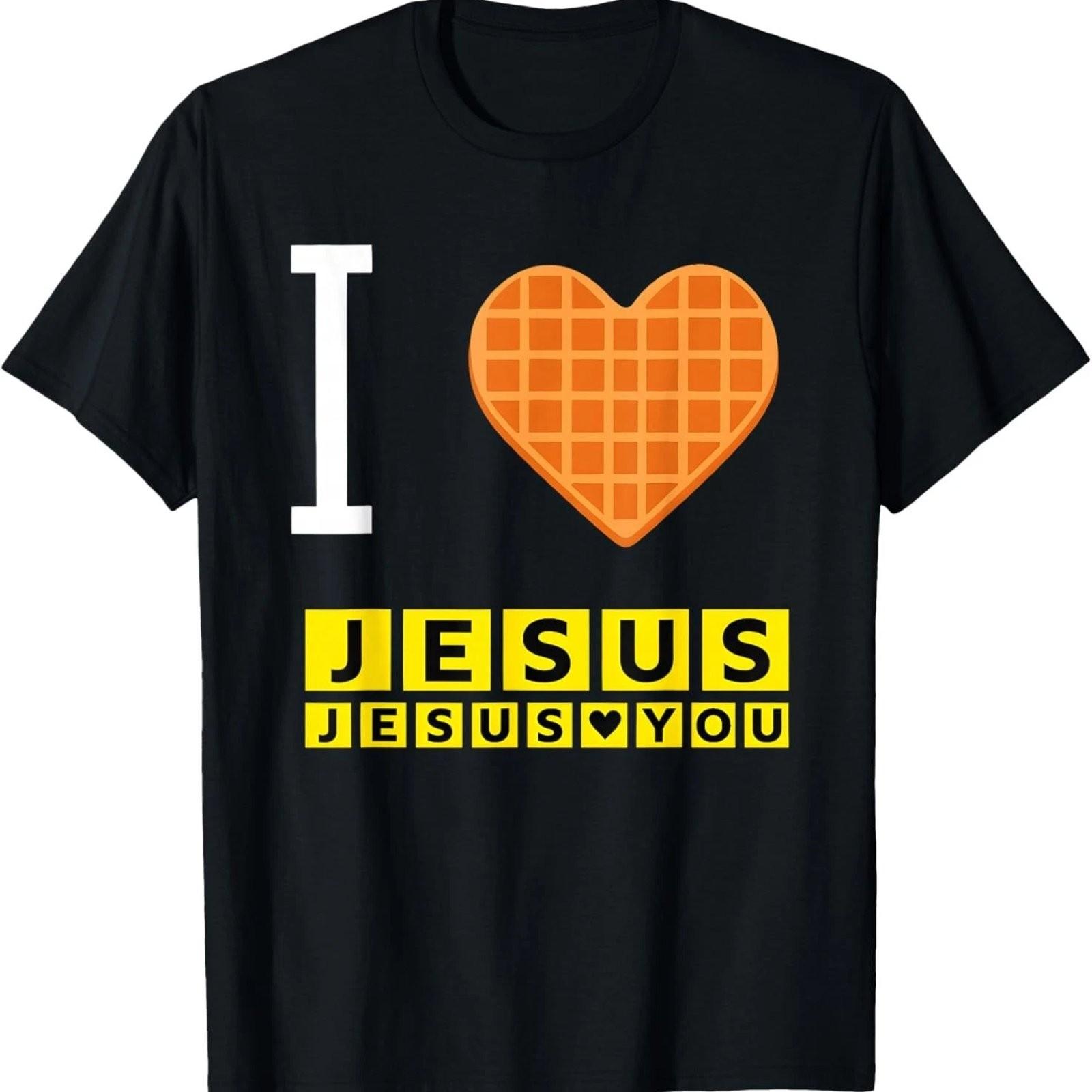I Love Jesus Waffle Heart Funny Christian Graphic T-Shirt XXL