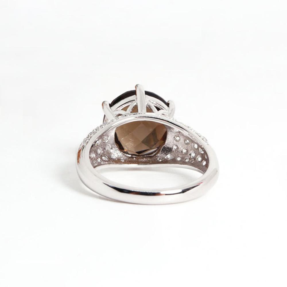 Klasyczny pierścionek ze srebra próby 925 Prawdziwe kamienie szlachetne Naturalny okrągły 12,0 mm Smoky Duży rozmiar Wykwintna biżuteria dla kobiet na prezent na przyjęcie urodzinowe