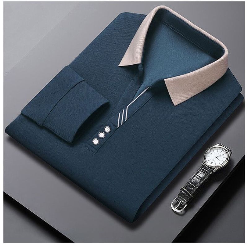 

Новая весенне-летняя повседневная деловая простая однотонная свободная рубашка поло оверсайз с воротником поло и длинными рукавами для мужчин XXL синий