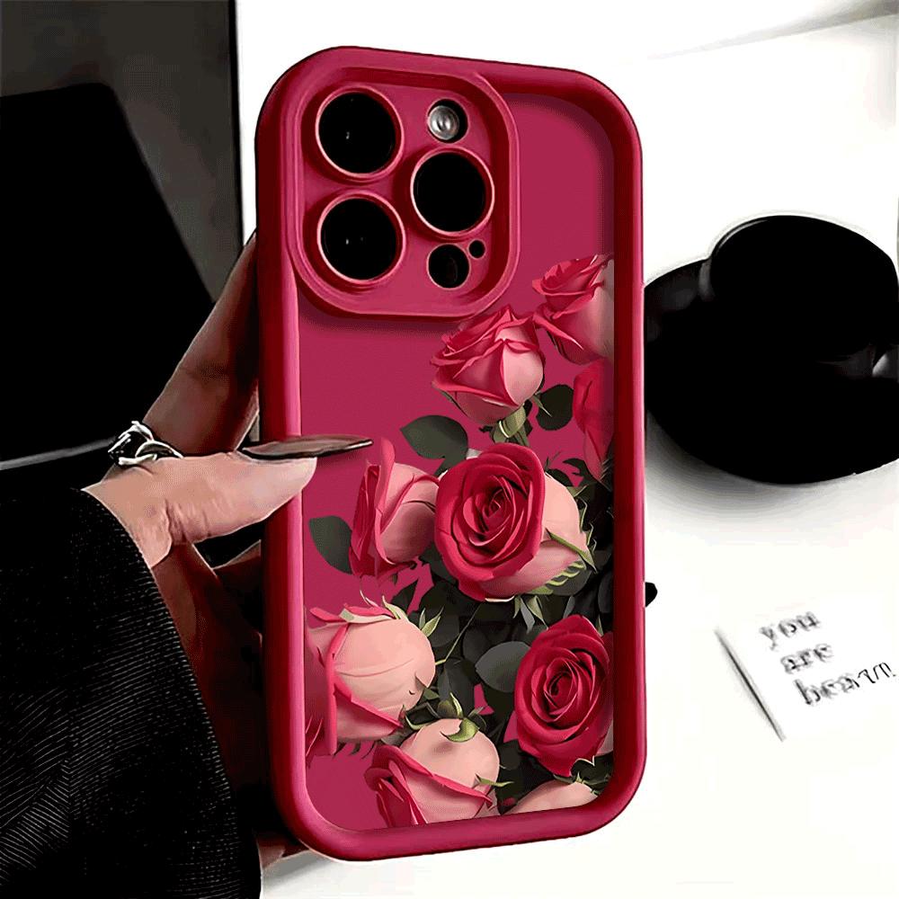 Rose Floral Pattern For iPhone 15 14 13 12 11 Pro Max XS X XR Max Mini IPhone 7 8 Plus SE 2022 Shockproof Candy Soft Cover