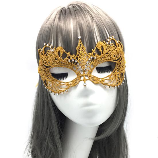 Halloween-Augenabdeckung, exquisite Spitzen-Halbgesichtsmaske mit Strass-Dekoration für Party, Cosplay, Bühnenzubehör
