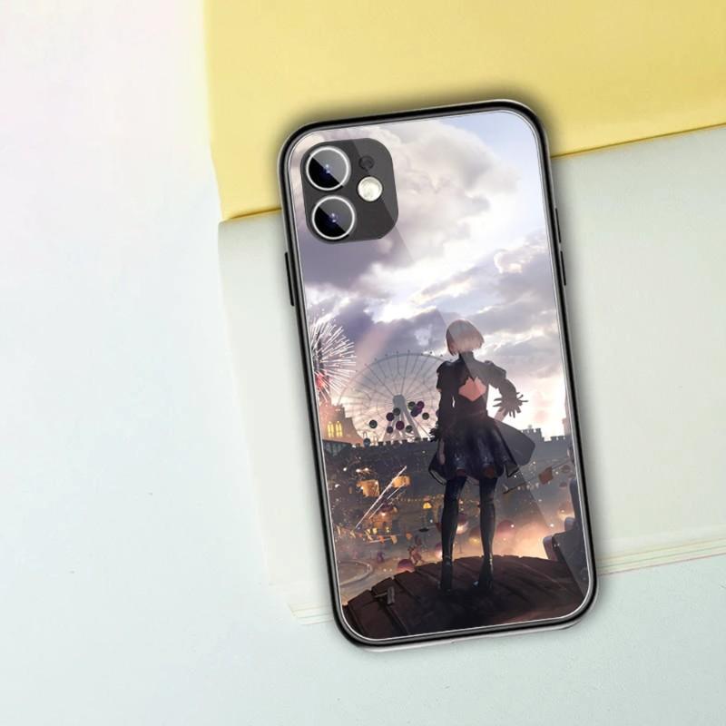 

Чехол для телефона с милой девушкой Nier Automata для IPhone 14 13 12 11 XS X 8 7 6 Plus Mini Pro Max SE 2022, черный стеклянный чехол из ПК и ТПУ iPhone SE 2020-2022
