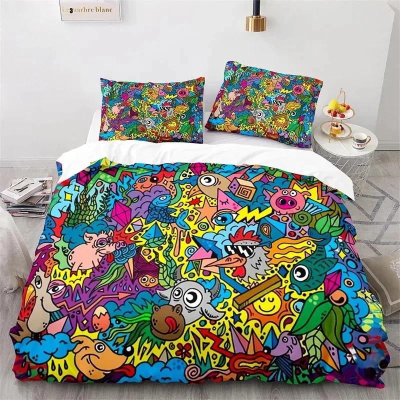 Graffiti Hip Hop Modern Street Art Bedding Set Boys Girls Twin Queen Size Duvet Cover Pillowcase Bed Kids Adult bedding