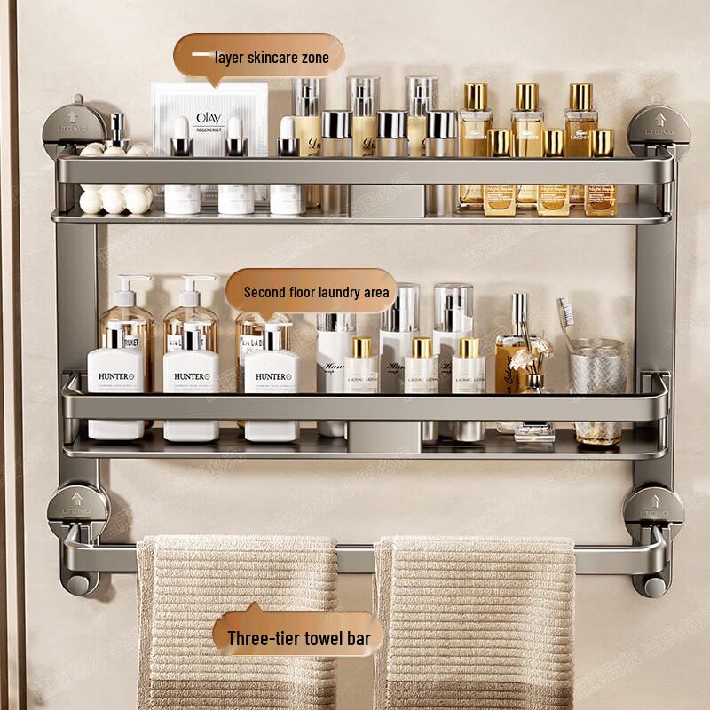 

Suction Cup Wall-Mounted Double-Layer Bathroom Shelf