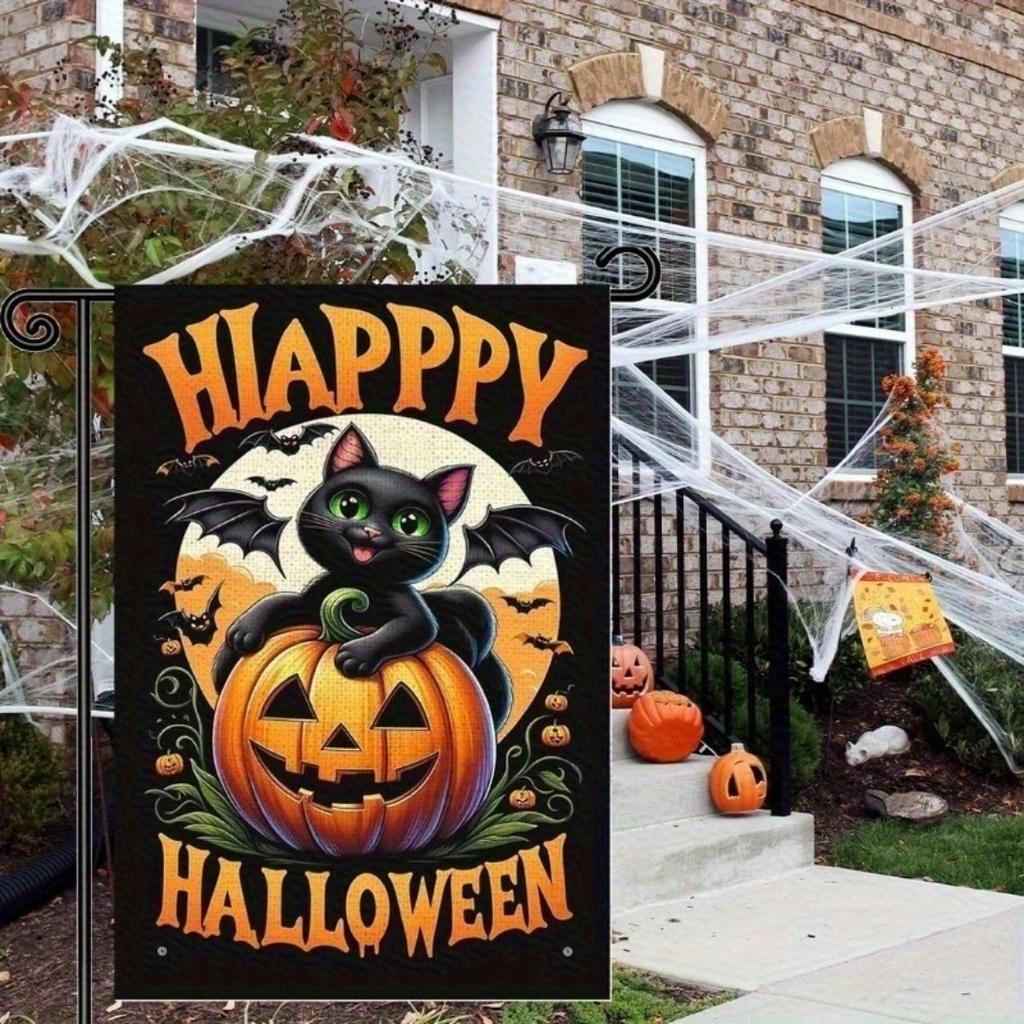 1pc Happy Halloween Garden Flag Cute Cat Pumpkin 3D Print Suitable for Halloween Yard Outside Decoration No Flag Pole 12X18 Inch