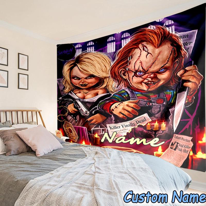 Custom Name Tapestry Chucky Tapestry Room Decoration Wall Hanging for Living Room Bedroom, dormitory, Birthday and Christmas gifts