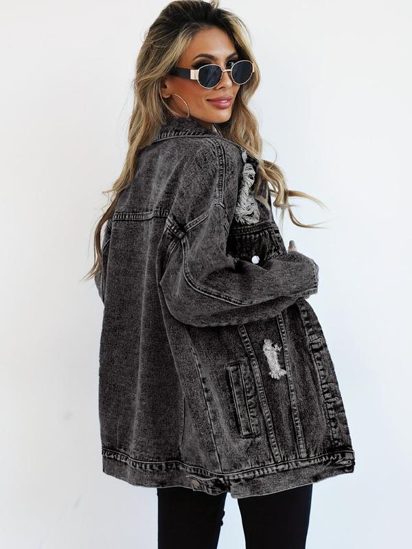 Giacca di Jeans Strappata Elegante Xintang – Design Europeo e Americano di Alta Gamma per Donna