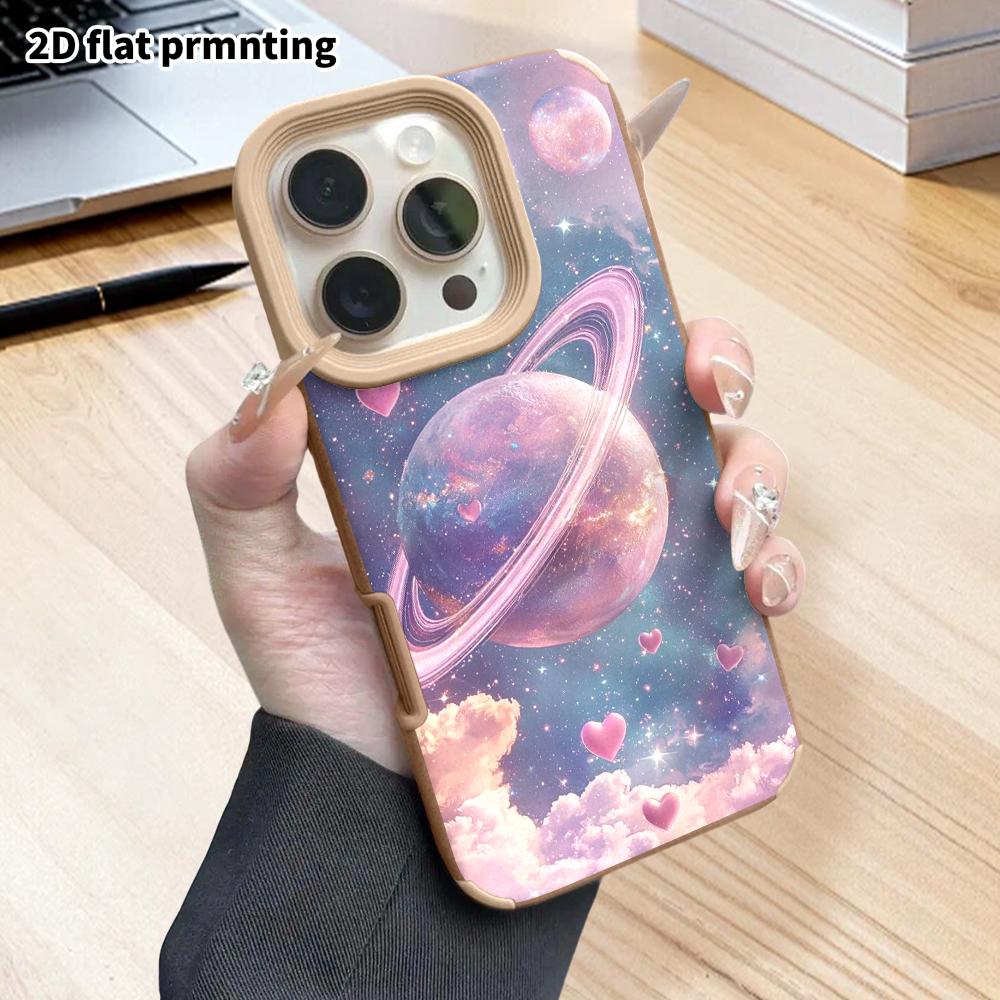 Phone Case: 2D flat lambskin suitable for iPhone 18 17 16 15 14 13 Pro cases, dreamy universe, hugging double bears, Christmas and Halloween gifts