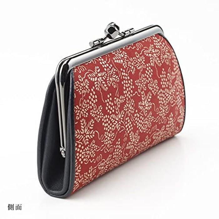 [Inden-ya] INDEN-YA Leather Gamaguchi Coin Purse Purple with Black Lacquer/Flower Scroll Pattern