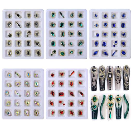 20Pcs/Box Nail Manicure Decor Gloss Three-dimensional Shining Art Sparkling DIY Faux Diamond Nail Alloy Decor