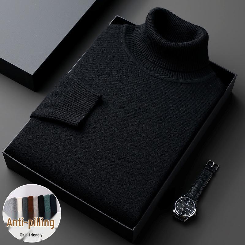 Men's Winter High Neck Thick Loose Knit Sweater - Solid Color Casual Versatile Top