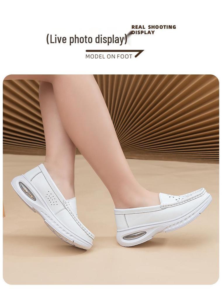 Women's Summer Cowhide Nurse Shoes: Breathable, Soft-Sole, Non-Slip Air Cushion Work Shoes for Comfort