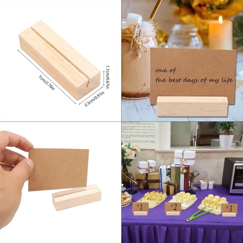 20Pcs Wood Table Number Holders Stand Wood Name Card Holders Wood Name Cards Food Label Memos Photo Holders for Wedding