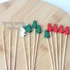 Three-Color Christmas Tree Fruit Picks: 100-Piece Pack - Green Fir Tree Shape Bead String Disposable Bamboo Skewers.