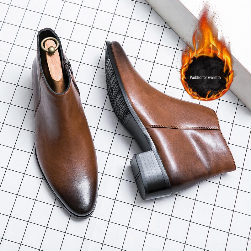 Men's Autumn/Winter Casual Leather Chelsea Boots with Velvet – Fashionable and Business Style