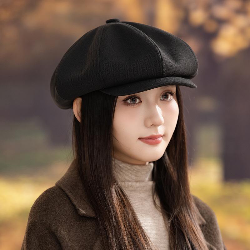 

Осенняя женская восьмиугольная шляпа высокого класса, большой обхват головы, подчеркивающая лицо, маленький берет, элегантный темперамент, шляпа газетчика One Size