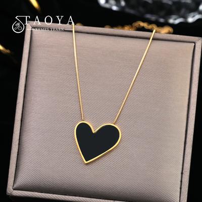 European and American Sexy Black Peach Heart Pendant Stainless Steel Necklace Girl's Sexy Necklace Accessories For Womans Gift
