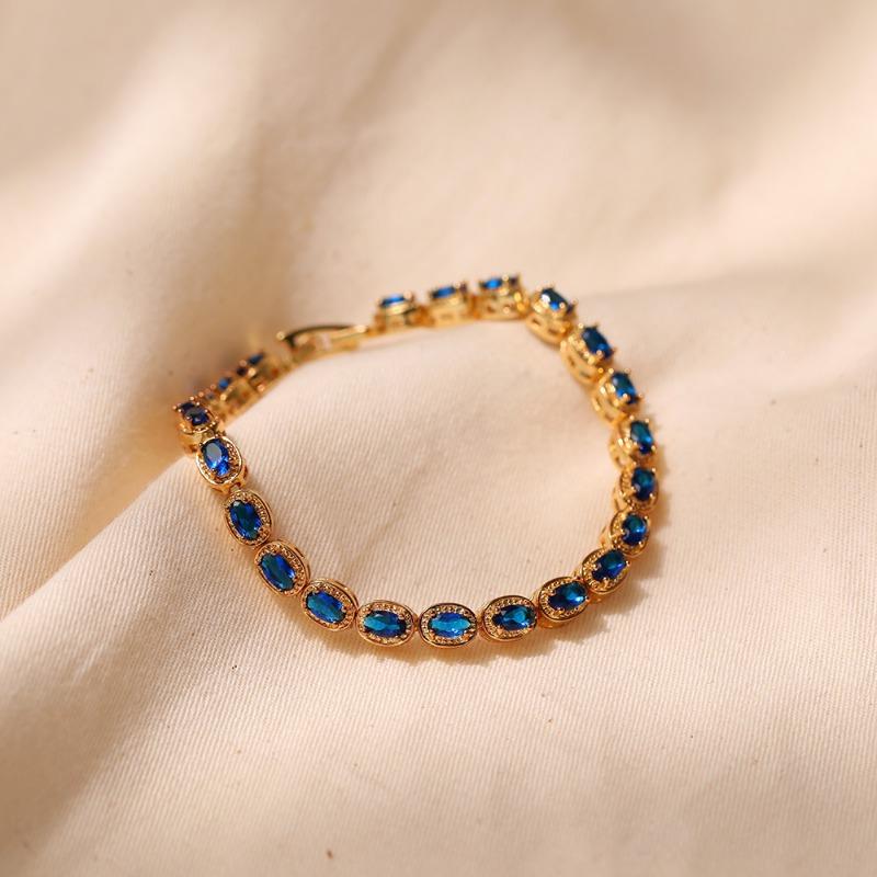 Gold Plated Emerald Green Oval CZ Tennis Bracelet