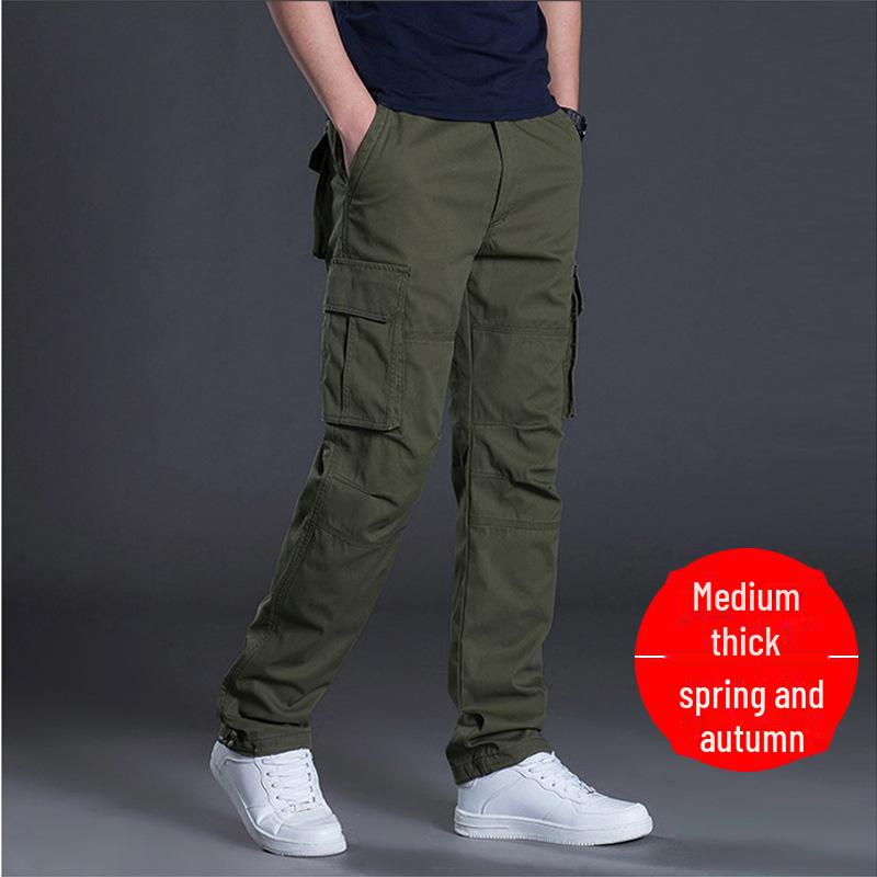 Lockere, gerade Cargohose aus reiner Baumwolle für Herren – große Größe, mehrere Taschen, Freizeitkleidung für Herbst und Winter