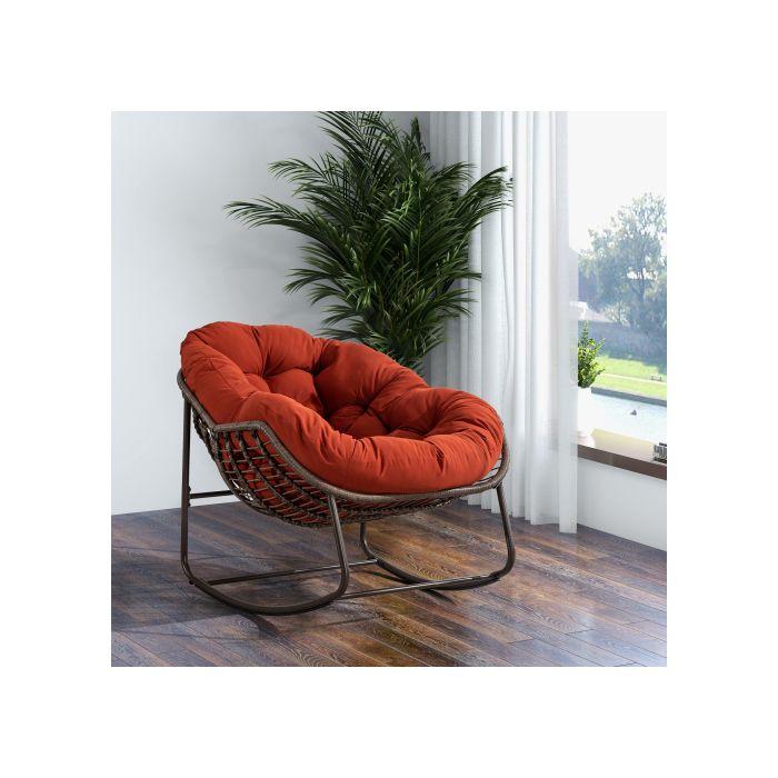 Venkovní houpací křeslo z ratanu s opěradlem, vhodné na verandy, do obývacích pokojů, na terasy a do zahrad, oranžové