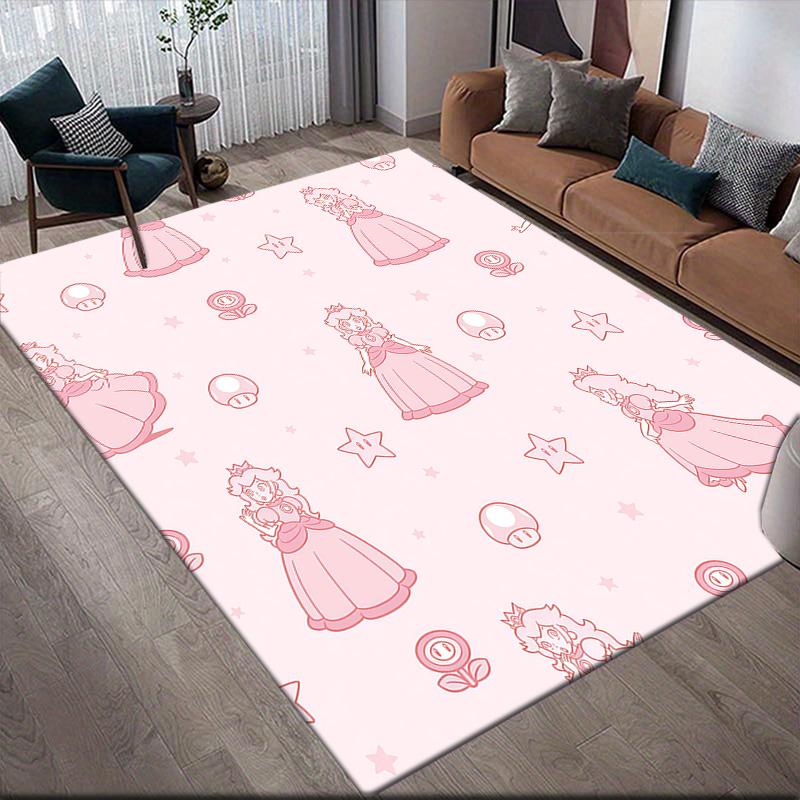 Princess Peach Flannel Pattern Square Carpet,Area Rug,Carpet Rug for Living Room Bedroom Sofa Playroom Decor,Non-slip Floor Mat