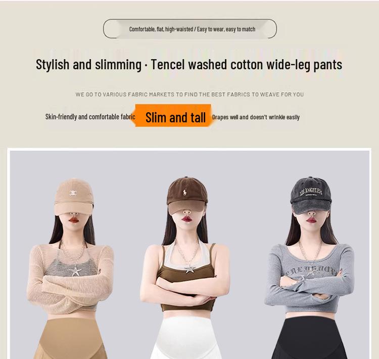 Spring/Summer 2026 Loose Maternity Wide-Leg Pants - Washed Cotton, Casual & Skin-Friendly Suit Pants for Moms